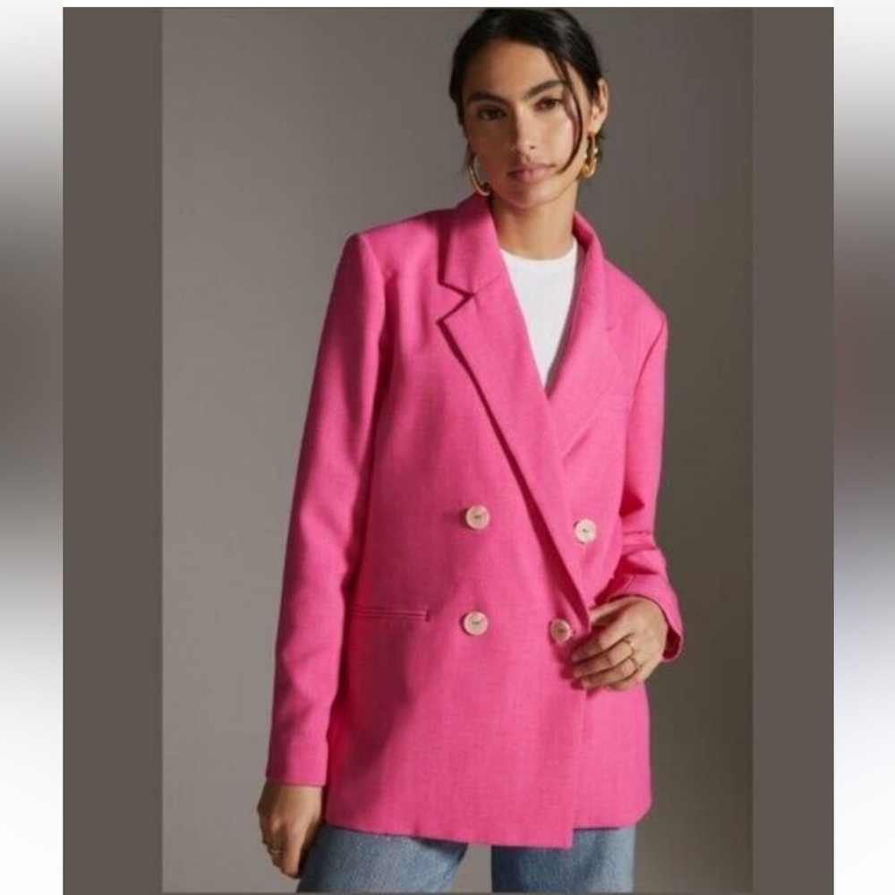 Anthropologie Maeve Women's‎ Pink Double Breasted Blazer Size 4 Summer Spring